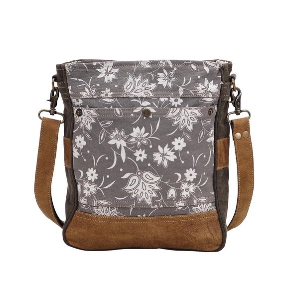 Myra Bag Floral Crossbody in Gray and Tan - Picture 2 of 8